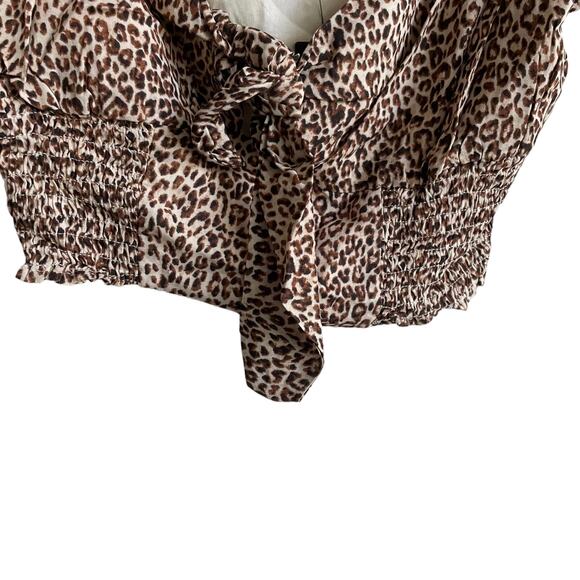 Lulus‎ Top Women XS Brown Tie V-Neck Short Sleeve Animal Print Crop Smock NWT - Picture 5 of 9